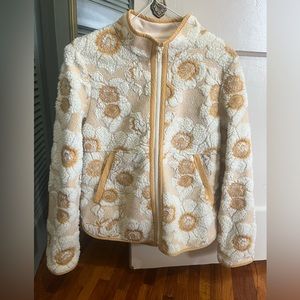Anthropologie yellow and cream jacket with floral pattern